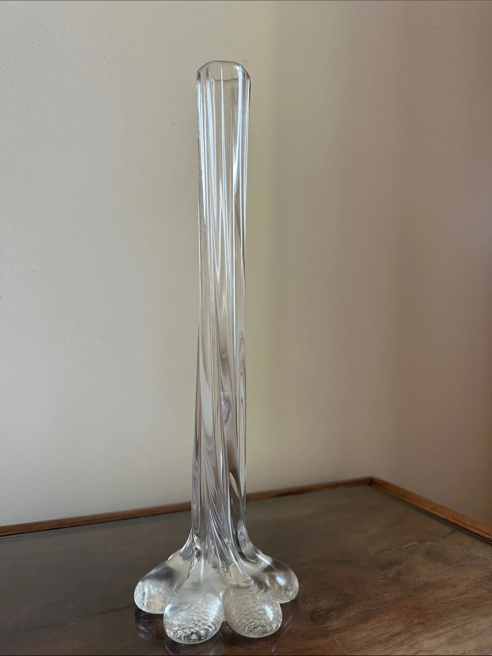 Clear Glass Bud Vase with Flower-Shaped Base